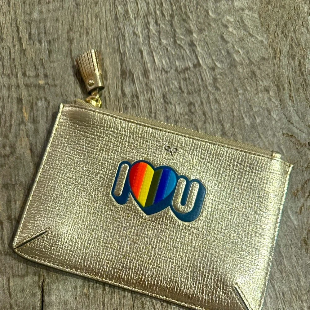 Anya Hindmarch Gold Zip I❤️U Clutch/Pouch.